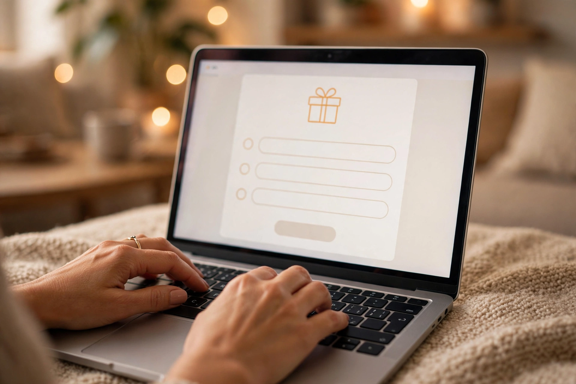 Mom entering an online giveaway on a laptop